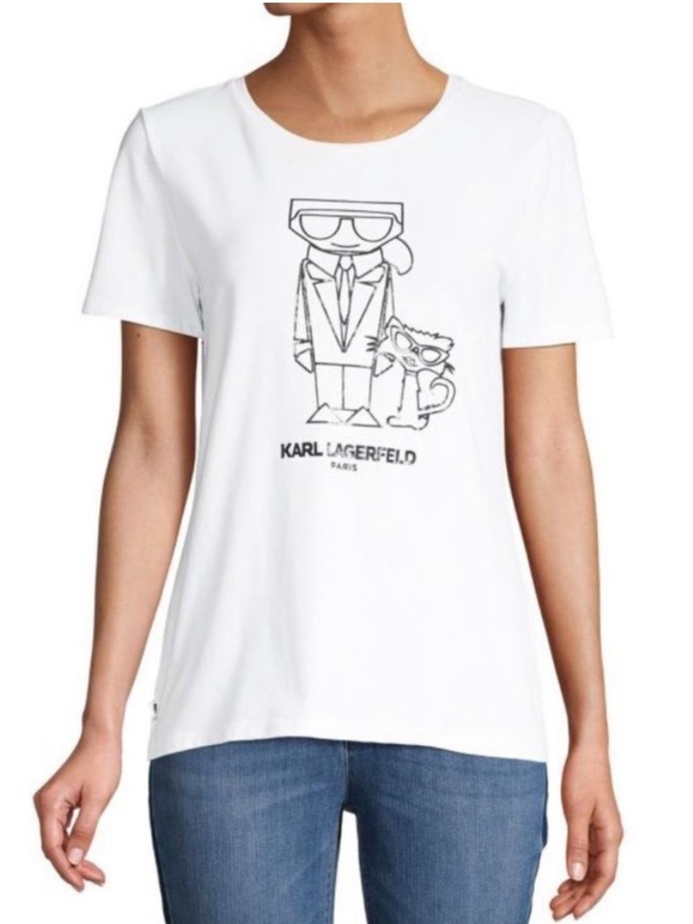 Karl Lagerfeld White Tee with Black Line Art Graphic size small